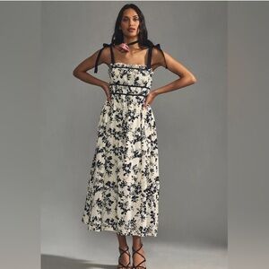 En Saison Black and Cream Floral Midi Dress